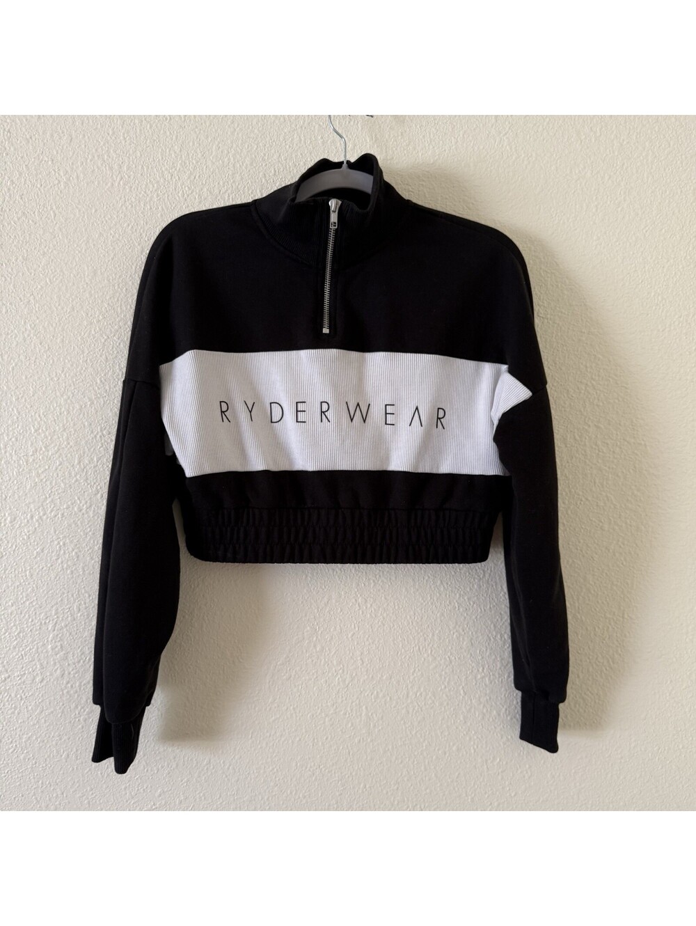 Ryderwear Black Cropped Track Jumper Size XS Jacket Pocket Black with White